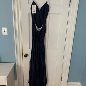 Never worn navy low back prom dress